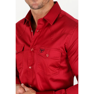 Platini Men's Modern Fit Solid Red Dress Shirt