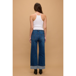 Vintage Mid-rise Tummy Control Relaxed Flare Center Seam Dark Wash Jeans