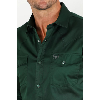 Platini Men's Modern Fit Solid Green Dress Shirt