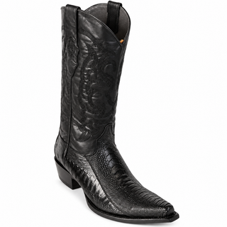 Los Altos Ostrich Leg Snip Toe Cowboy Boots- Black