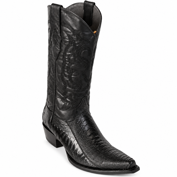 Los Altos Ostrich Leg Snip Toe Cowboy Boots- Black