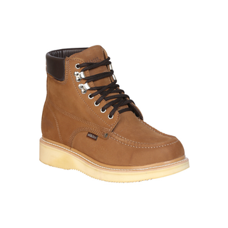 Brown leather boot with black laces 