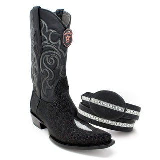 Black Los Altos Single Stone Stingray Boot with matching belt featuring white stingray stripe.