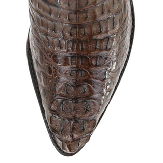 Los Altos men’s brown caiman hornback J-toe western boot toe view
