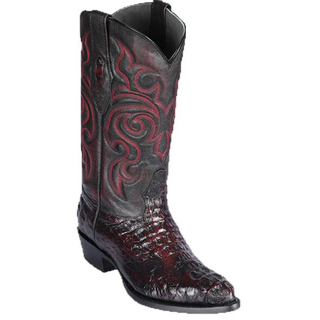 Los Altos men’s black cherry caiman hornback J-toe western boot front view