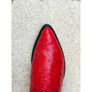 Los Altos Ostrich J Toe Cowboy Boot - Red toe cap view 