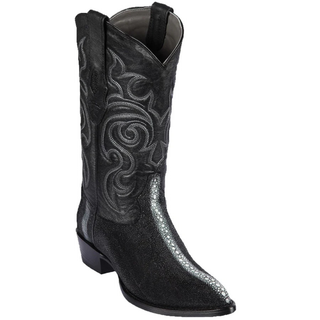 Los Altos Stingray J Toe Cowboy Boot - Black Single Row Stone