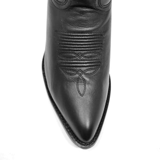 Close-up of the J toe on the Los Altos black goat leather cowboy boot with detailed stitching.