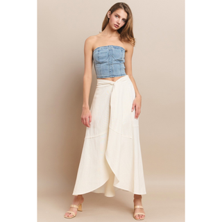 Linen Wrap Maxi Skirt - Cream