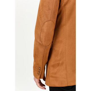 Platini Men's Double Button Faux Suede Blazer- Camel