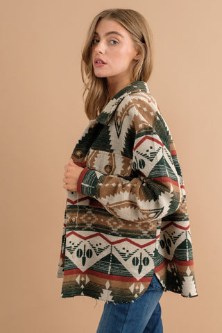 Aztec Button Down Jacket- Green