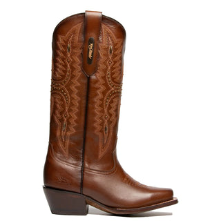 io Grande Agata western boot Montes Whiskey brown leather rodeo toe side view