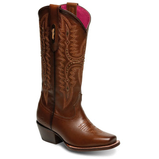 Angled front view of Rio Grande Agata Montes Whiskey rodeo toe boot