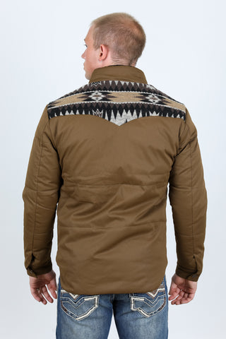 Men's Ethnic Aztec Quilted W/ Faux Fur Lined Twill Jacket - Khaki