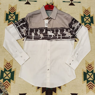 Platini Men's Modern Fit Cotton Stretch Rodeo Panoramic Shirt - Grey