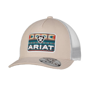 Ariat Rectangle Southwestern Patch Trucker Hat- Beige