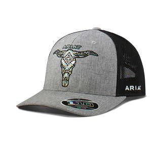 Ariat Flexfit 110 Longhorn Grey Trucker Hat