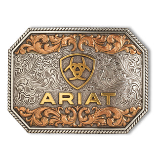 Ariat Buckle Rectangle Raised Logo Antique Silver and Gold