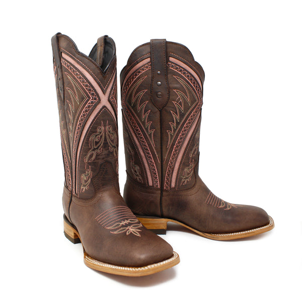 "Aurora" Artillero Women's Cowboy Boot - Brown/Pink