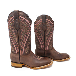"Aurora" Artillero Women's Cowboy Boot - Brown/Pink