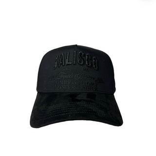 Black cap with 'Jalisco' branding on a white background