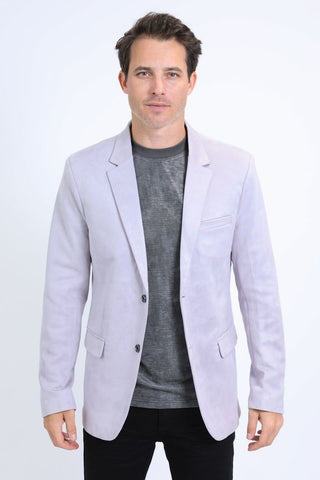 Platini men’s gray faux suede blazer – front view on model