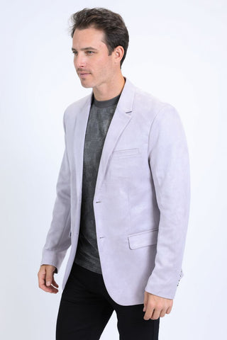 Side angle of Platini men’s faux suede Western blazer in gray
