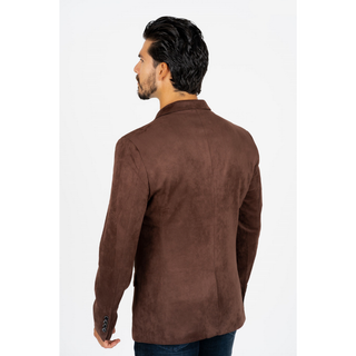 Platini men’s brown faux suede blazer – back view on model