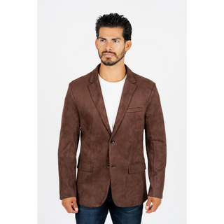 Platini men’s brown faux suede blazer – front view on model