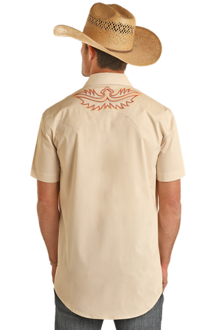 Rock & Roll Denim Tek Double Pocket Embroidered Short Sleeve Snap Shirt