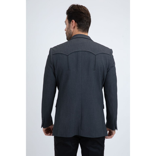 Back view of Platini charcoal blazer showing Western yoke design