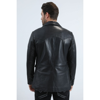 Back view of men’s genuine leather Western coat with yoke stitching