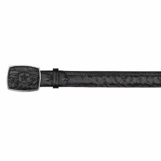 Los Altos Ostrich Belt with Square Buckle - Black