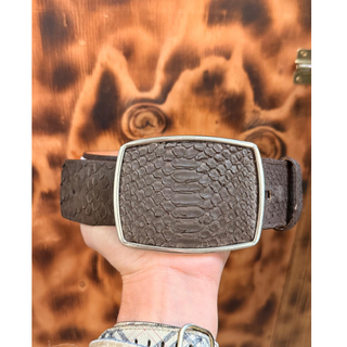 Los Altos Python Nubuck Belt with Square Buckle - Brown