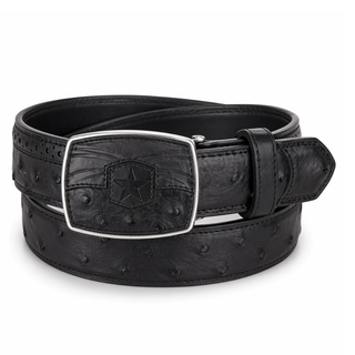 Los Altos Ostrich Belt with Square Buckle - Black