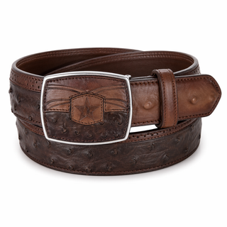 Los Altos Ostrich Belt with Square Buckle - Faded Brown
