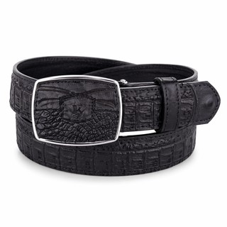 Los Altos Caiman Belly Belt with Square Buckle - Black