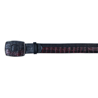 Los Altos Caiman Belly Belt with Square Buckle - Black Cherry