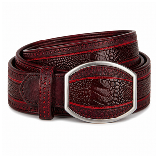 Los Altos Ostrich Leg Laser Belt with Western Oval Buckle - Faded Burgundy