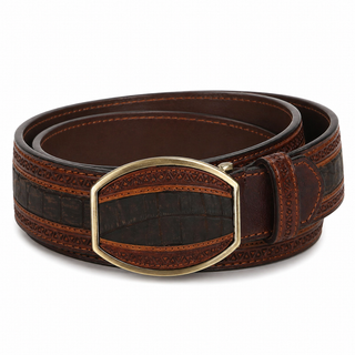 Los Altos Caiman Belly Laser Belt with Square Buckle - Sanded Brown