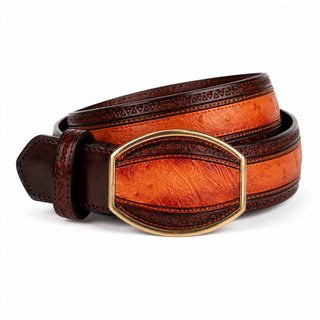 Los Altos Ostrich Laser Belt with Western Oval Buckle - Faded Buttercup