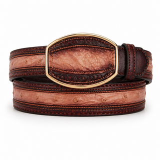 Los Altos Ostrich Laser Belt with Western Oval Buckle - Faded Oryx