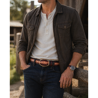 Los Altos Ostrich Laser Belt with Western Oval Buckle - Faded Oryx