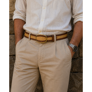 Los Altos Ostrich Laser Belt with Western Oval Buckle - Antique Saddle