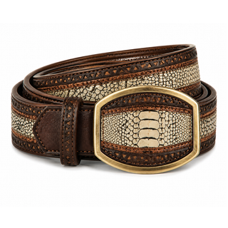 Los Altos Ostrich Leg Laser Belt with Western Oval Buckle - Rustic Oryx