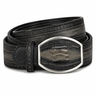 Los Altos Ostrich Leg Laser Belt with Western Oval Buckle - Faded Gray