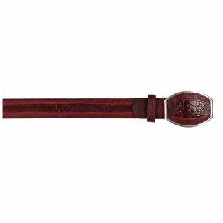 Los Altos Ostrich Leg Laser Belt with Western Oval Buckle - Faded Burgundy
