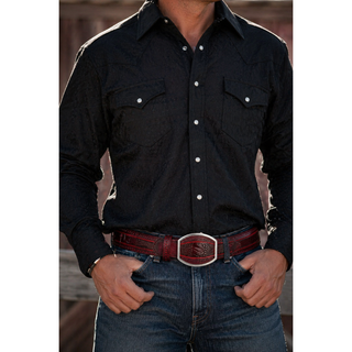 Los Altos Ostrich Leg Laser Belt with Western Oval Buckle - Faded Burgundy
