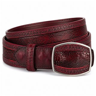 Los Altos Lizard Belt with Western Oval Square Buckle - Faded Burgundy