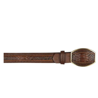 Los Altos Python Laser Belt with Western Oval Buckle - Porto Brown